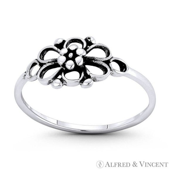 6-Petal Daisy Flower Charm Stackable Boho Ring in .925 Sterling Silver - Size 7 - Picture 1 of 1